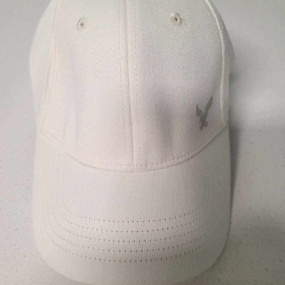 American Eagle Nu-Fit White With Eagle Logo & Script Logo Hat Cap Size S/M New